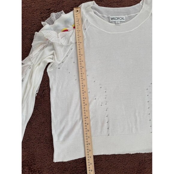 WILDFOX Diez Sweater Women's Size Large Ruffled Lace Up Sleeves White - Picture 11 of 11